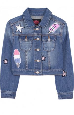 Укороченная джинсовая куртка с нашивками Juicy Couture. Цвет: голубой