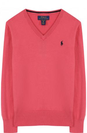 Хлопковый пуловер с V-образным вырезом Polo Ralph Lauren. Цвет: красный