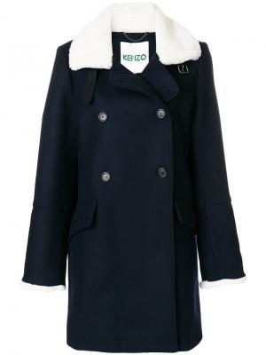 Двубортное пальто Kenzo. Цвет: синий