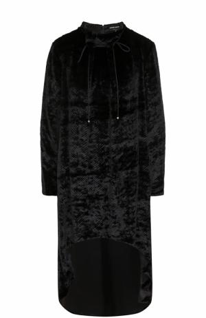 Бархатная блуза с удлиненной спинкой и воротником-стойкой Giorgio Armani. Цвет: черный