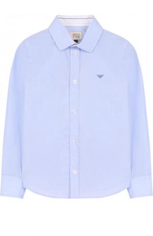 Хлопковая рубашка прямого кроя Armani Junior. Цвет: голубой