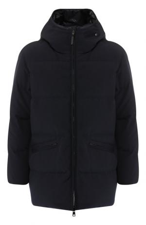 Пуховая куртка Montsouris на молнии с капюшоном Moncler. Цвет: темно-синий