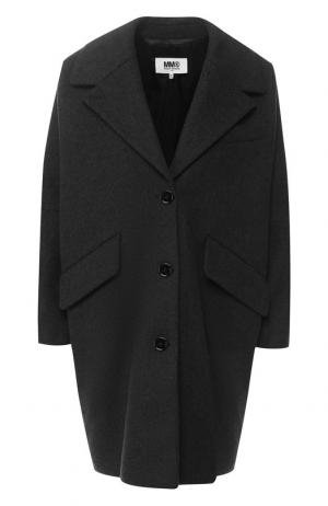 Шерстяное пальто с отложным воротником Mm6. Цвет: серый