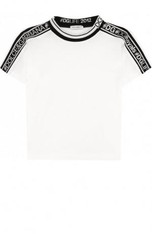 Хлопковая футболка с контрастной отделкой Dolce & Gabbana. Цвет: белый