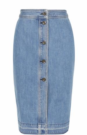 Джинсовая юбка-миди с потертостями Rag&Bone. Цвет: голубой