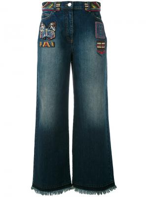 Широкие джинсы с вышивкой из бисера Valentino. Цвет: синий