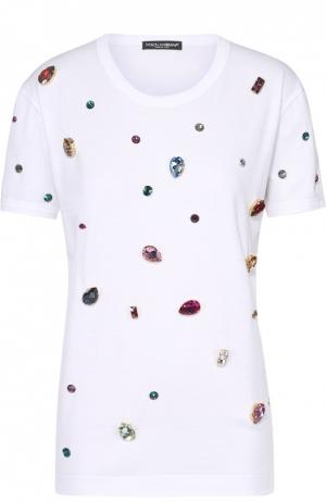 Футболка прямого кроя с кристаллами Dolce & Gabbana. Цвет: белый