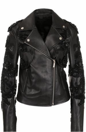 Кожаная куртка с косой молнией и декоративной отделкой Elie Saab. Цвет: черный