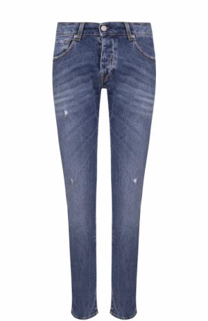 Зауженные джинсы с декоративными потертостями 2 Men Jeans. Цвет: синий