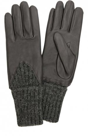 Кожаные перчатки с вязаными манжетами Agnelle. Цвет: темно-серый
