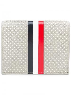 Double Card Holder With Red, White And Blue Vertical Stripe In Perforated Pebble Grain & Calf Leather Thom Browne. Цвет: серый