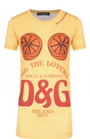 Хлопковая футболка с круглым вырезом и принтом Dolce & Gabbana. Цвет: желтый