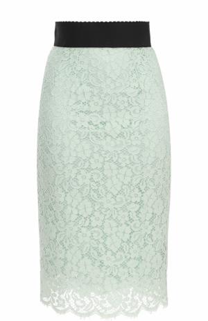 Кружевная юбка-карандаш с контрастным поясом Dolce & Gabbana. Цвет: светло-зеленый
