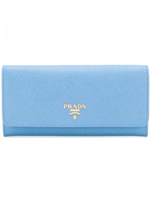 Континентальный кошелек  с логотипом Prada. Цвет: синий