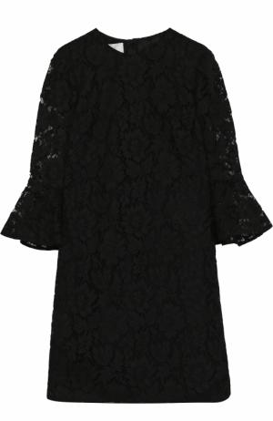 Кружевное платье-миди с расклешенными рукавами Valentino. Цвет: черный