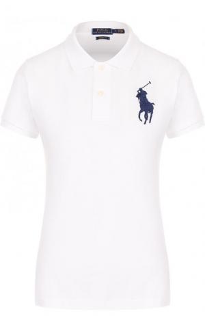 Хлопковое поло с вышитым логотипом бренда Polo Ralph Lauren. Цвет: белый