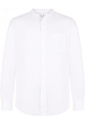Льняная рубашка с воротником-стойкой Giorgio Armani. Цвет: белый