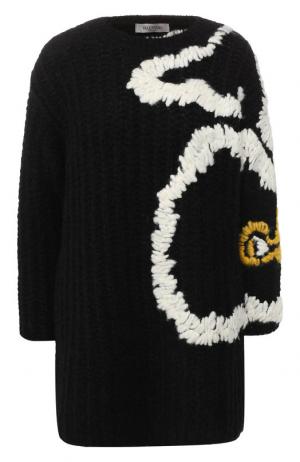 Шерстяной пуловер с декоративной вышивкой Valentino. Цвет: черный