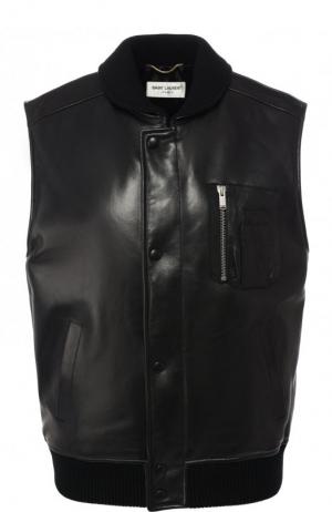 Кожаный жилет с карманами Saint Laurent. Цвет: черный