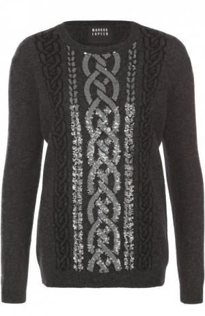 Пуловер прямого кроя с контрастной вышивкой пайетками Markus Lupfer. Цвет: черный
