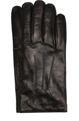 Кожаные перчатки Emporio Armani. Цвет: черный