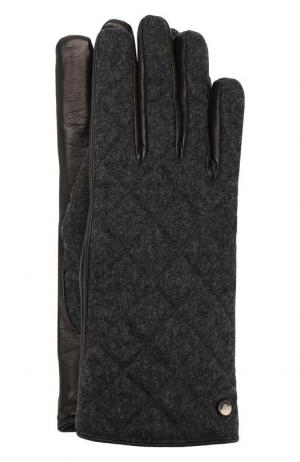 Кожаные перчатки с текстильной отделкой Emporio Armani. Цвет: серый