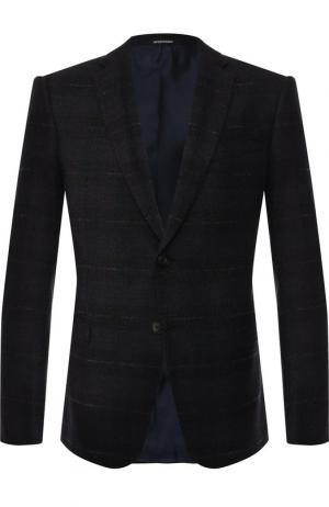 Однобортный пиджак из смеси шерсти и кашемира Emporio Armani. Цвет: темно-синий
