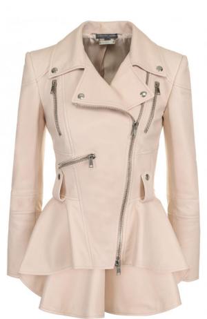 Приталенная кожаная куртка с удлиненной спинкой Alexander McQueen. Цвет: розовый