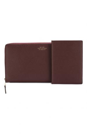 Комплект из кожаного портмоне и обложки для паспорта Smythson. Цвет: бордовый