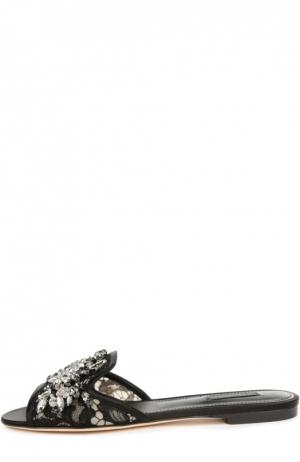 Кружевные шлепанцы Bianca с кристаллами Dolce & Gabbana. Цвет: черный