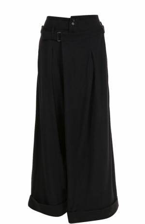 Укороченные широкие брюки из шерсти Yohji Yamamoto. Цвет: черный