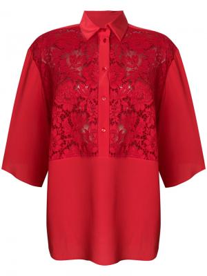 Оверсайз-блузка с кружевной вставкой Valentino. Цвет: красный