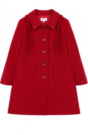 Однобортное пальто свободного кроя с оборками Aletta. Цвет: красный