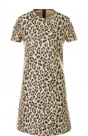 Мини-платье с круглым вырезом и леопардовым принтом Valentino. Цвет: леопардовый