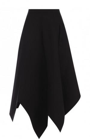 Однотонная юбка-миди асимметричного кроя из смеси льна и хлопка с шелком Yohji Yamamoto. Цвет: черный