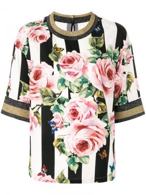 Полосатая блузка с цветочным принтом Dolce & Gabbana. Цвет: чёрный