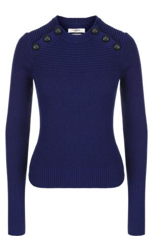 Вязаный пуловер из смеси хлопка и шерсти с контрастными пуговицами Isabel Marant Etoile. Цвет: синий