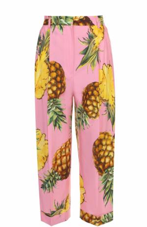 Укороченные брюки с ярким принтом и защипами Dolce & Gabbana. Цвет: розовый