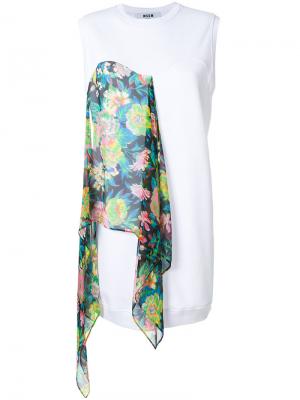 Короткое платье-шифт с деталью в виде шарфа MSGM. Цвет: белый