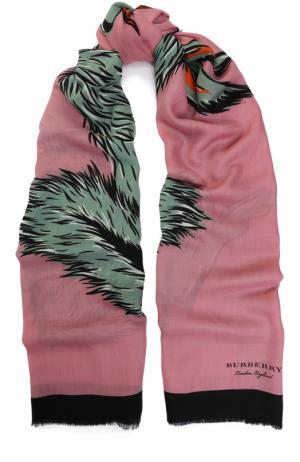 Шелковый шарф с принтом Beasts и необработанным краем Burberry. Цвет: розовый