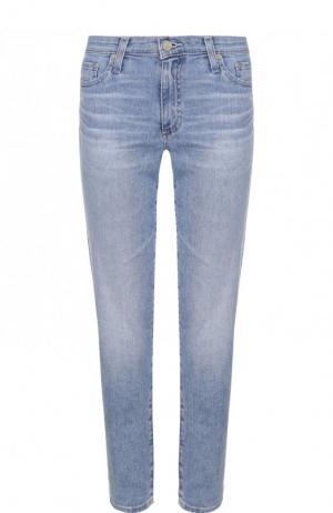 Укороченные джинсы прямого кроя с потертостями Ag. Цвет: голубой