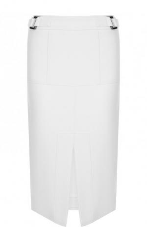 Однотонная шерстяная юбка с разрезом Tom Ford. Цвет: белый