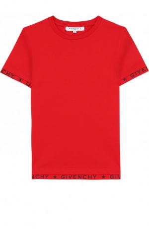 Хлопковая футболка с логотипом бренда Givenchy. Цвет: красный