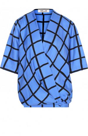 Шелковый топ с принтом и V-образным вырезом Diane Von Furstenberg. Цвет: голубой