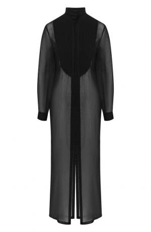 Полупрозрачное платье из смеси хлопка и шелка с воротником-стойкой Isabel Benenato. Цвет: черный