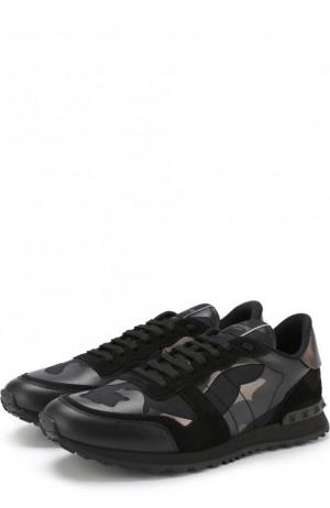 Комбинированные кроссовки  Garavani Rockrunner на шнуровке Valentino. Цвет: черный