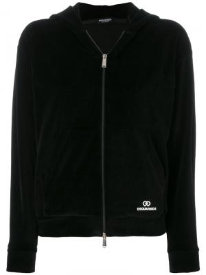 Велюровая куртка на молнии с капюшоном Dsquared2 Underwear. Цвет: чёрный