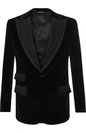 Однобортный пиджак из смеси хлопка и шелка Dolce & Gabbana. Цвет: черный