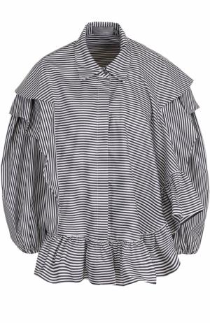 Хлопковая блуза в полоску с объемными рукавами PREEN by Thornton Bregazzi. Цвет: черно-белый
