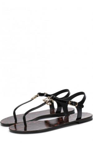 Кожаные сандалии с логотипом бренда Dolce & Gabbana. Цвет: черный